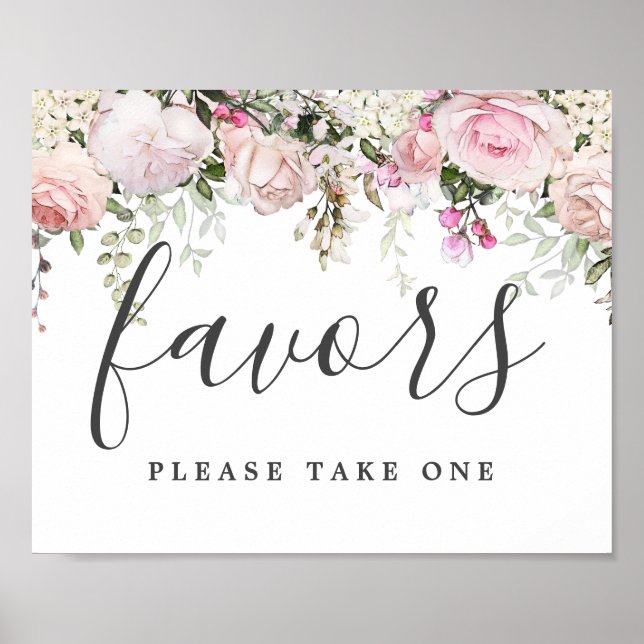 DIY Rustic Pink White Floral Wedding Favour Sign (Front)
