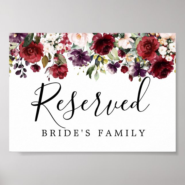 DIY Rustic Red Floral Wedding Reserved Sign (Front)