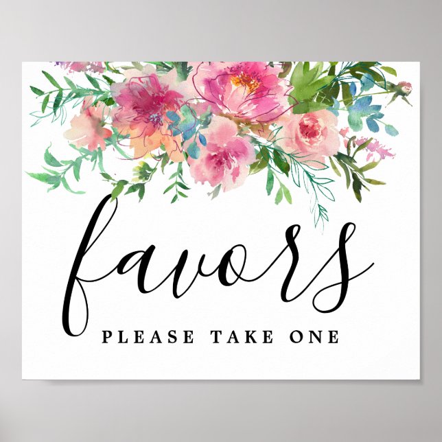 DIY Rustic Red Pink Floral Wedding Favour Sign (Front)