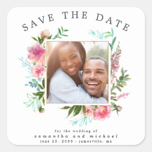 DIY Save the Date Photo Pink Floral Envelope Seal
