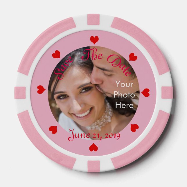 DIY ~ SAVE THE DATE Wedding Poker Chips Red Hearts (Front)