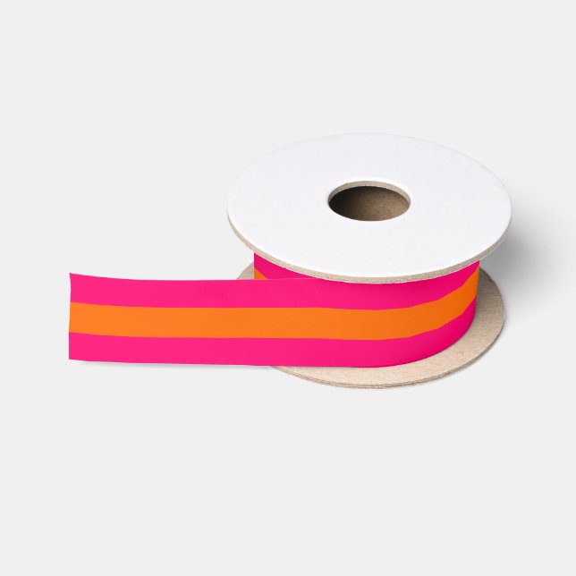 DIY Stripe & Bkgrnd Colour - Raspberry Pink Orange Satin Ribbon (Spool)