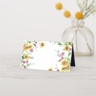DIY Sunflower Fall Watercolor Florals Wedding Place Card