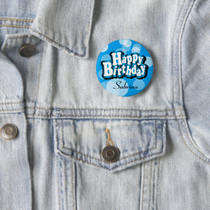 Diy Text Happy Birthday in Blue Bokeh 6 Cm Round Badge