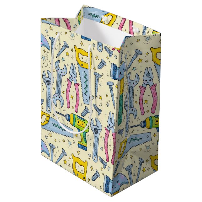 DIY Tool Collection With Doodle Stars Medium Gift Bag (Back Angled)