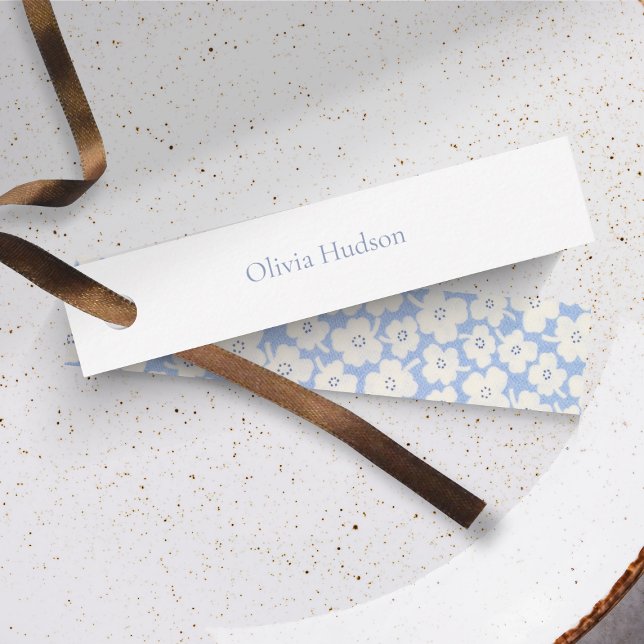 DIY Wedding Floral Dusty Blue & White Place Name Card (Creator Uploaded)