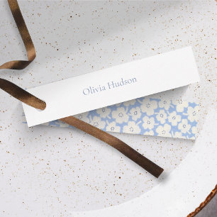 DIY Wedding Floral Dusty Blue & White Place Name Card