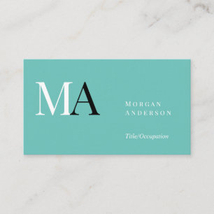 DIY White/Black Monogram, Name, Black Silver Teal Business Card