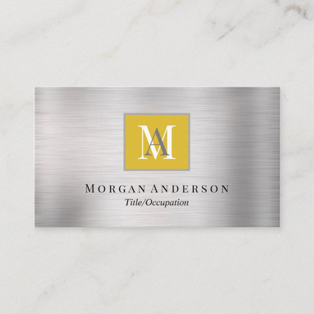 DIY White/Grey Monogram Name, Gold & Silver Business Card (Front)