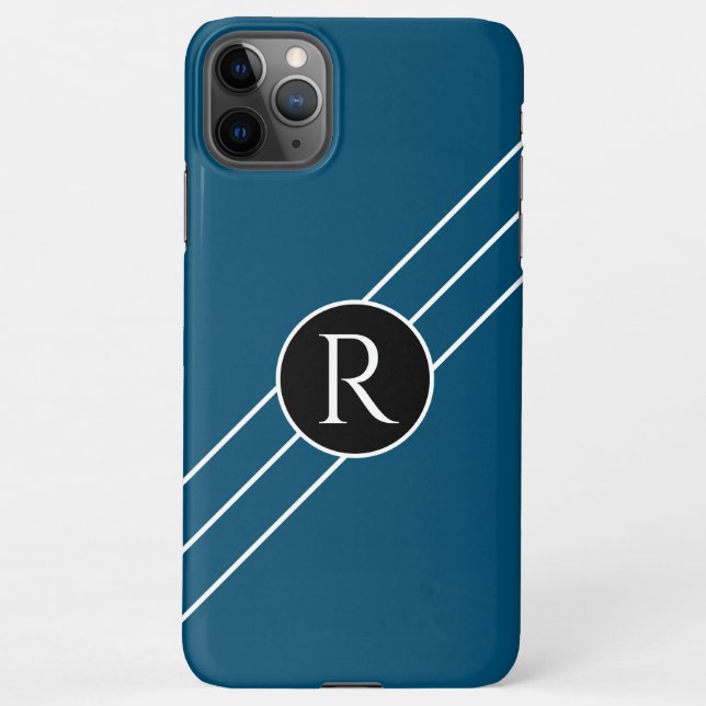 DIY White Monogram Circle Lines Ocean Blue & Black iPhone Case (Back)