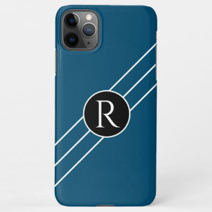 DIY White Monogram Circle Lines Ocean Blue & Black iPhone 11Pro Max Case