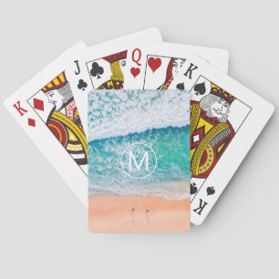 DIY White Monogram in Circle, Beach Waves Playing Cards