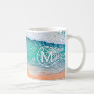 DIY White Monogram in Circle, Beach Waves, Vs 2 Coffee Mug