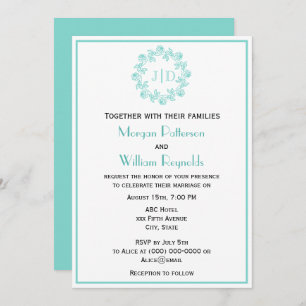 DIY Wreath of Roses 2 Initial Wedding Monogram CO2 Invitation