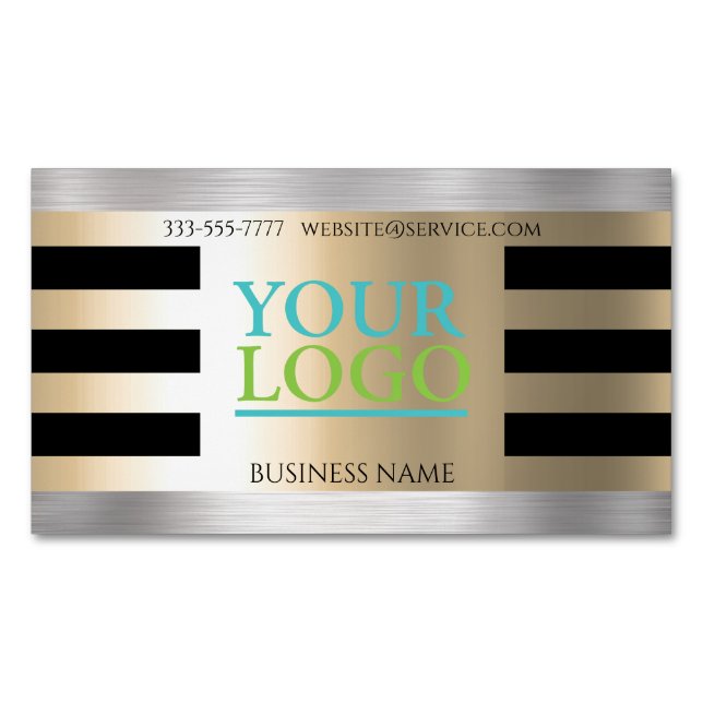 DIY Your Logo, Bus Name Yellow Gold Brushed Silver Magnetic Business Card (Front)