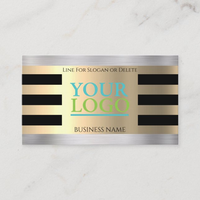 DIY Your Logo, Photo, Yellow Gold, Brushed Silver Business Card (Front)
