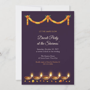 Diya Lamps and Marigolds Diwali Party Invitation