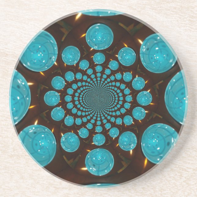 Dizzying Display of Cyan Lights Kaleidoscope  Art Coaster (Front)