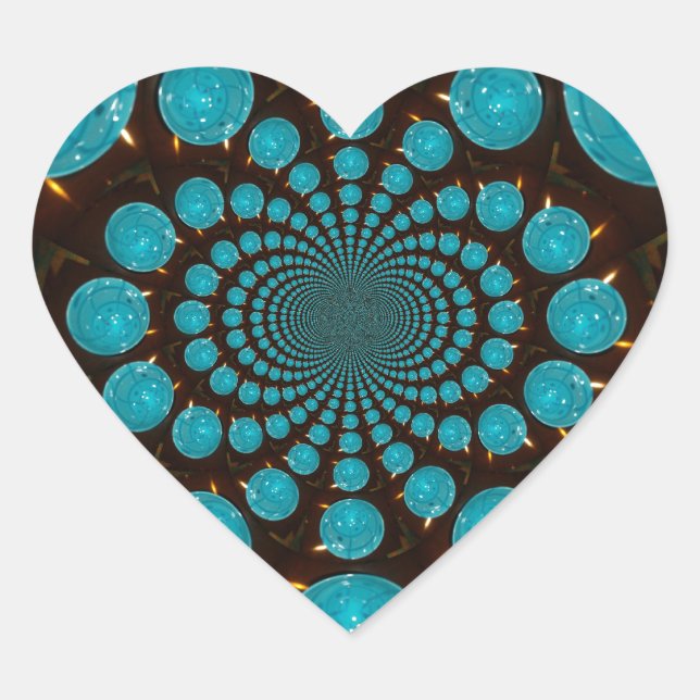 Dizzying Display of Cyan Lights Kaleidoscope  Art Heart Sticker (Front)