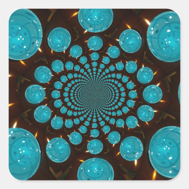 Dizzying Display of Cyan Lights Kaleidoscope  Art Square Sticker (Front)