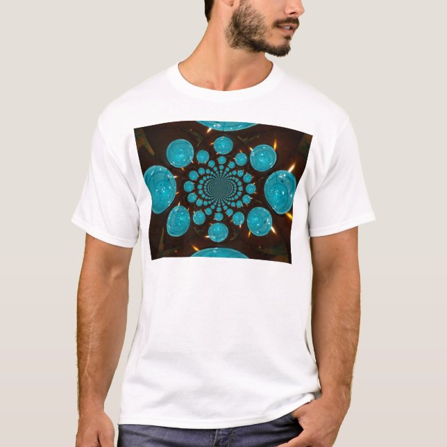 Dizzying Display of Cyan Lights Kaleidoscope T-Shirt (Front)