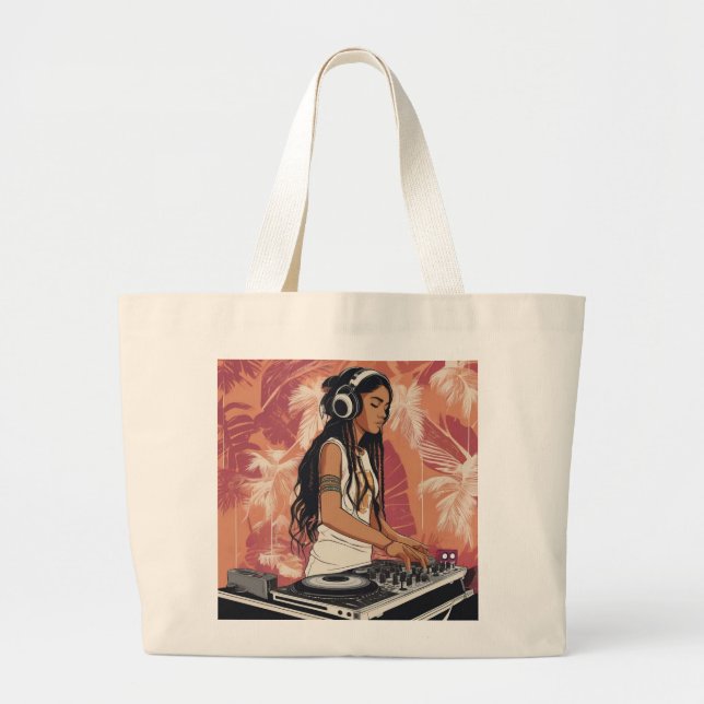 dj afro girl large tote bag (Front)