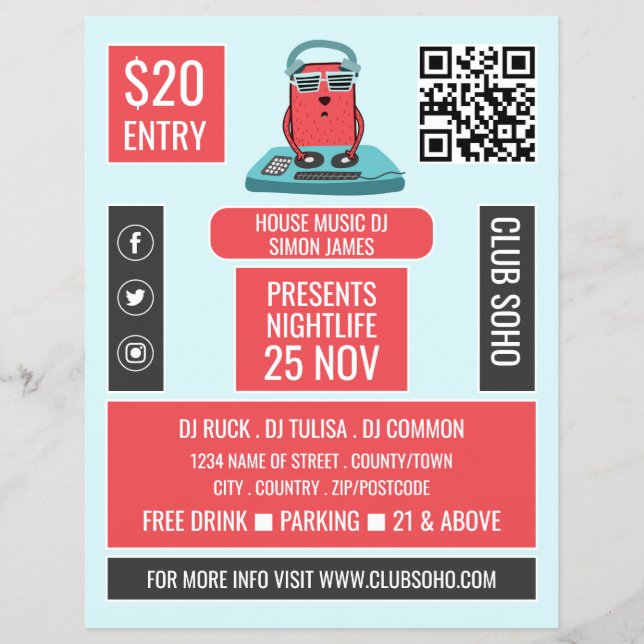 DJ at the Deck Cartoon, Professional DJ Advert Flyer (Front)