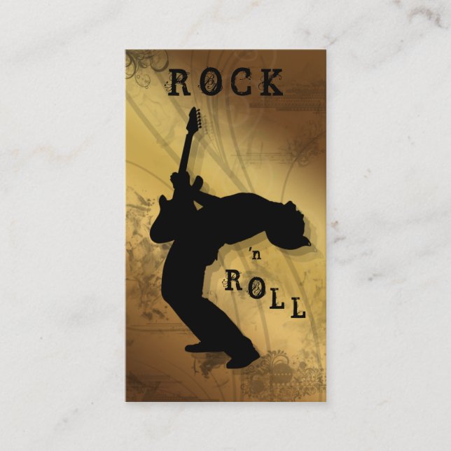 DJ Business Cards Guitar Music Gold Beige (Front)