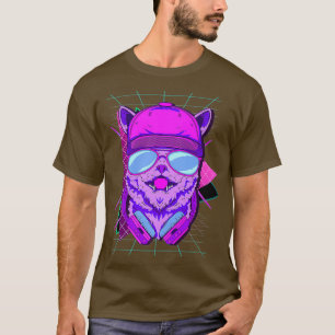 DJ Cat Cute Music Cat Vaporwave Retro 1980s and T-Shirt