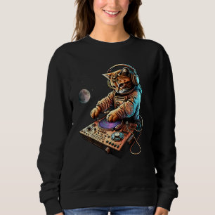 DJ Cat, Cute Space Cat Disc Jockey Cat in Astronau Sweatshirt