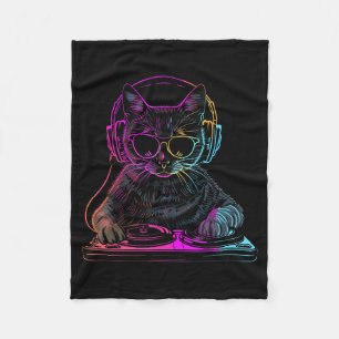 Dj Cat Edm Techno House Music Funny Cat Lover For Fleece Blanket