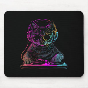 Dj Cat Edm Techno House Music Funny Cat Lover For Mouse Pad