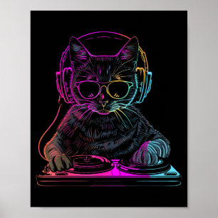 Dj Cat Edm Techno House Music Funny Cat Lover For Poster