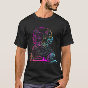 Dj Cat Edm Techno House Music Funny Cat Lover For T-Shirt