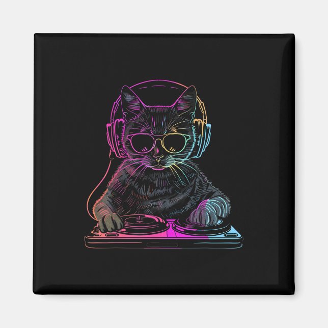 Dj Cat Edm Techno House Music Funny Cat Lover  Magnet (Front)