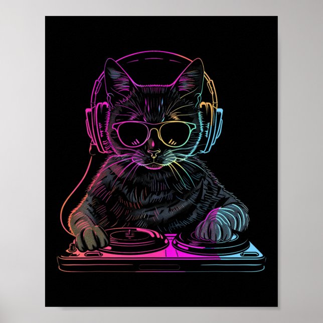Dj Cat Edm Techno House Music Funny Cat Lover  Poster (Front)