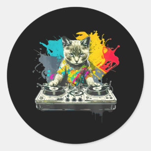 Dj Cat funny house music cat music lover Classic Round Sticker