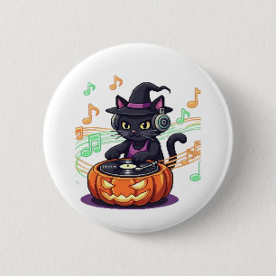 Dj cat halloween Oversized T-Shirt 6 Cm Round Badge