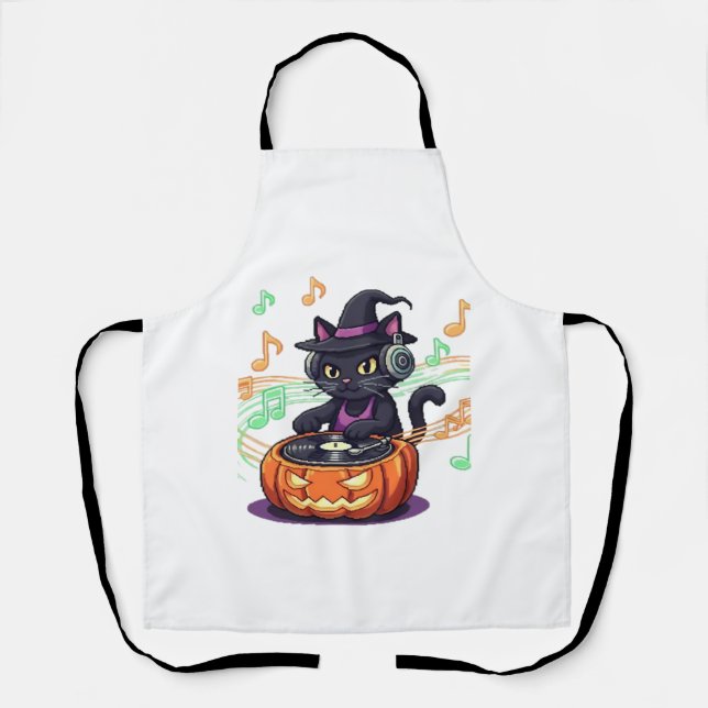 Dj cat halloween Oversized T-Shirt Apron (Front)