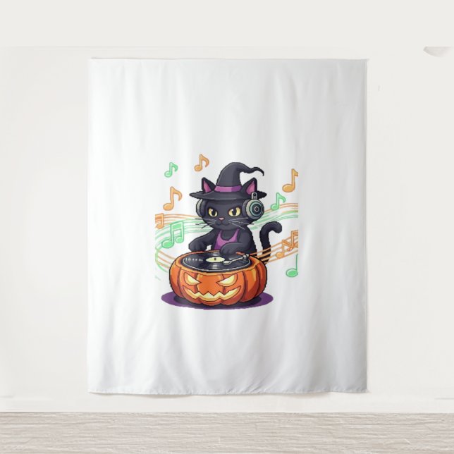 Dj cat halloween Oversized T-Shirt Tapestry (Front)
