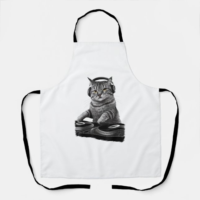 DJ Cat Scratching Vinyl _1 Apron (Front)