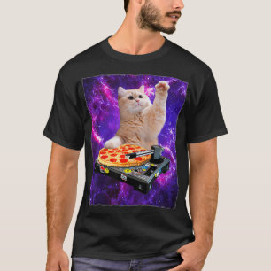 DJ Cat Shirt Cat DJ Pizza EDM Music Cute White
