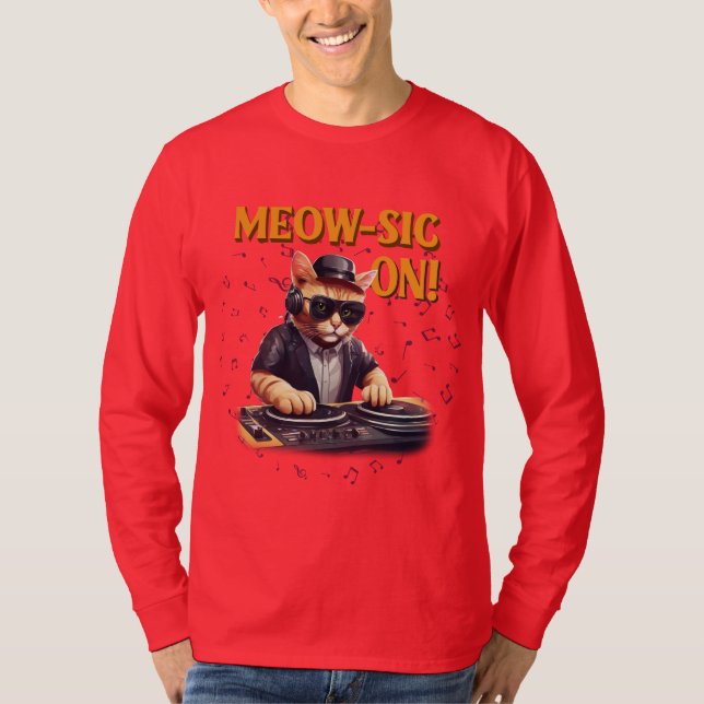 DJ Cat Tee |Cat Playing Guitar Shirt |Funny Cat (Front)