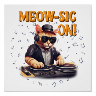DJ Cat Tee  Cat Playing Guitar Shirt  Funny Cat Poster