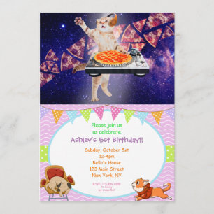 DJ Cat Turntable Mixer Invitation