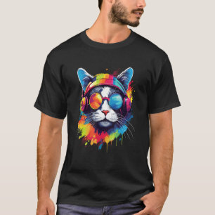 DJ cat wearing headphones & sunglasses T-Shirt