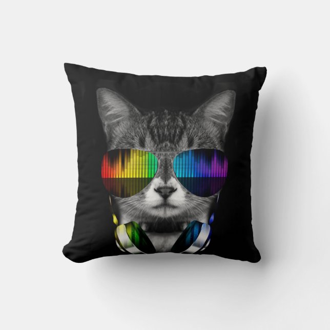 DJ cat with sunglasses and headphones Cushion (Front)