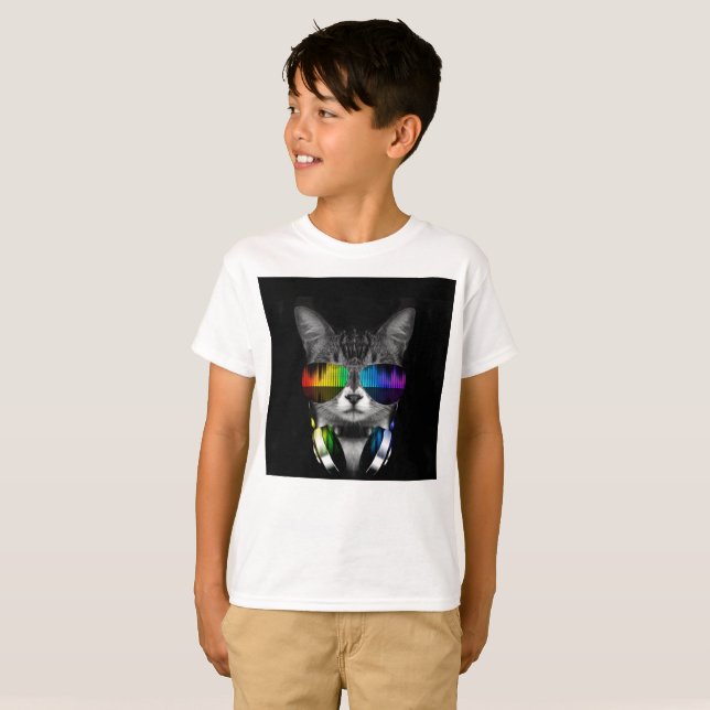 DJ cat with sunglasses and headphones T-Shirt (Front Full)