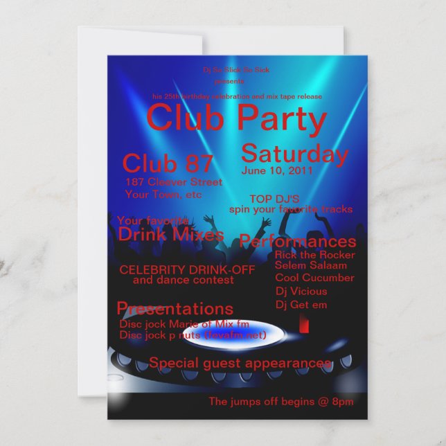DJ Club Party Invitation (Front)