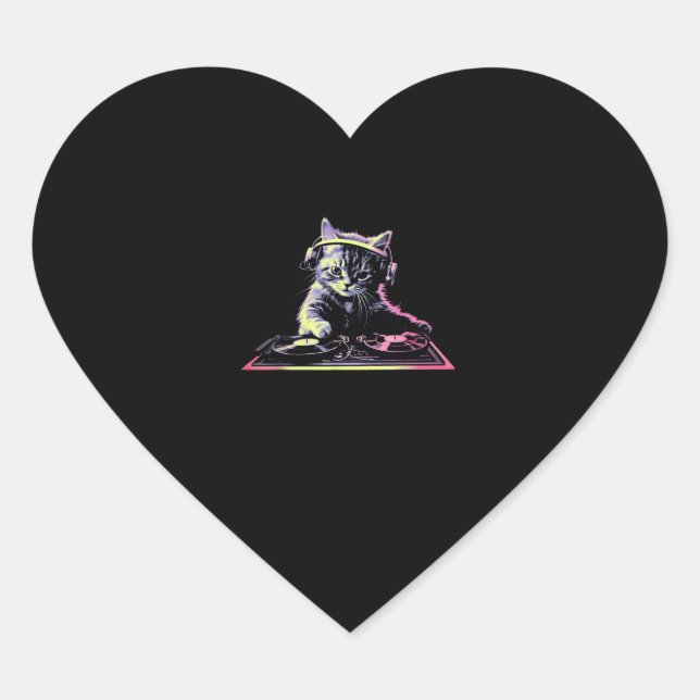 DJ Controller Cat - Funny DJ Cat Heart Sticker (Front)